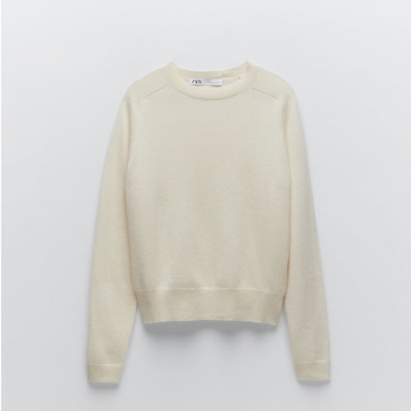 ZARA 100% cashmere sweater crew neck cream beige ivory M - Picture 3 of 11